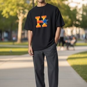 Black T-Shirt with Orange and Blue Logo